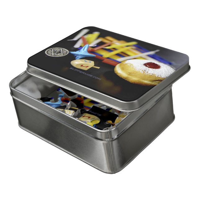 SlipperyJoe Hanukkah symbolic still life holiday e Jigsaw Puzzle (Lid Open)