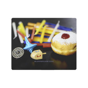 SlipperyJoe Hanukkah symbolic still life holiday e Metal Print