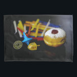 SlipperyJoe Hanukkah symbolic still life holiday e Pillow Case<br><div class="desc">SlipperyJoe Hanukkah symbolic still life holiday essence vibrant meaningful objects colorful slender pile menorah candles artistic red blue yellow and white sufganiyah doughnut classic jelly-filled commemorate miracle of the oil dreidels metallic gold glossy blue Hebrew great miracle happened there metallic pewter star of David medallion light resilience community themes spiritual...</div>