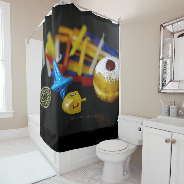 SlipperyJoe Hanukkah symbolic still life holiday e Shower Curtain (In Situ)
