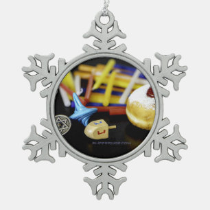 SlipperyJoe Hanukkah symbolic still life holiday e Snowflake Pewter Christmas Ornament