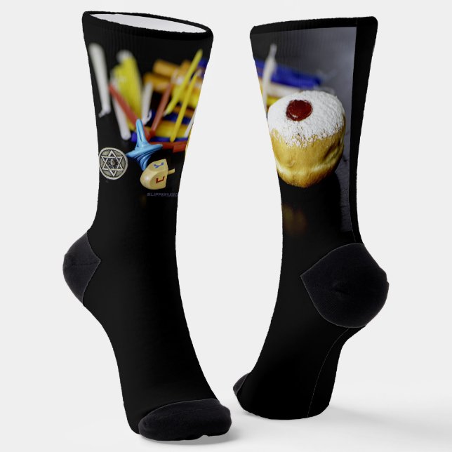 SlipperyJoe Hanukkah symbolic still life holiday e Socks (Angled)