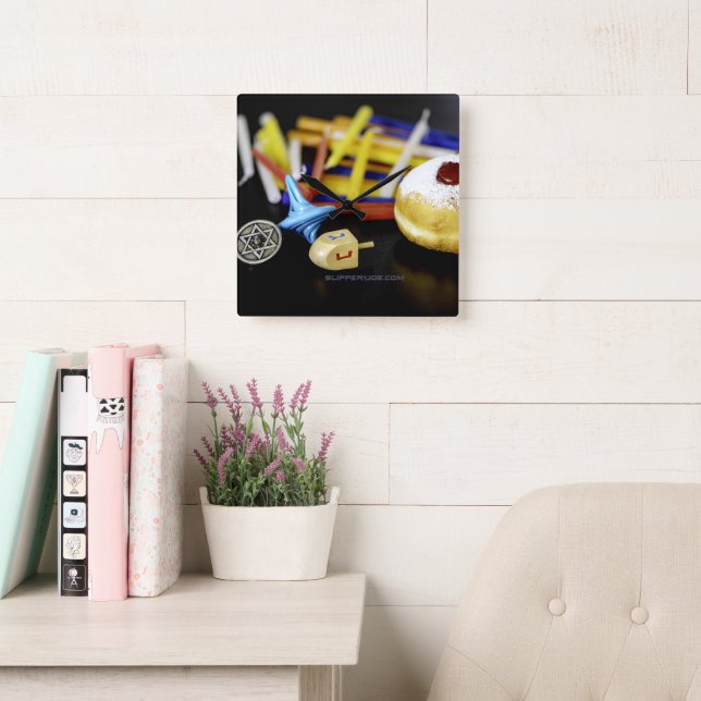 SlipperyJoe Hanukkah symbolic still life holiday e Square Wall Clock (Reading Room)