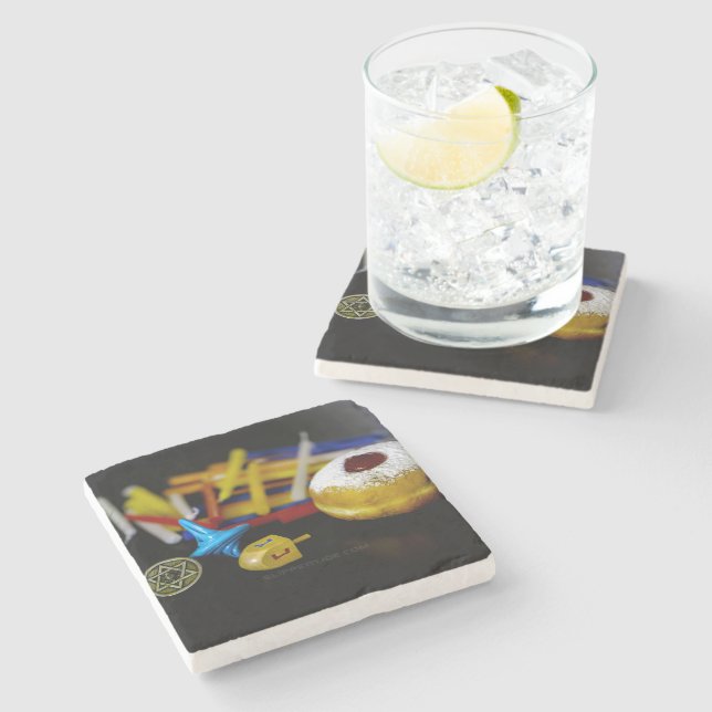 SlipperyJoe Hanukkah symbolic still life holiday e Stone Coaster (Side)