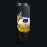 SlipperyJoe Hanukkah symbolic still life holiday e Thermal Tumbler<br><div class="desc">SlipperyJoe Hanukkah symbolic still life holiday essence vibrant meaningful objects colorful slender pile menorah candles artistic red blue yellow and white sufganiyah doughnut classic jelly-filled commemorate miracle of the oil dreidels metallic gold glossy blue Hebrew great miracle happened there metallic pewter star of David medallion light resilience community themes spiritual...</div>