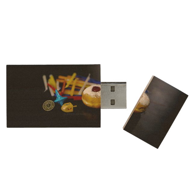 SlipperyJoe Hanukkah symbolic still life holiday e Wood Flash Drive (Opened)