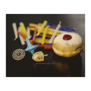 SlipperyJoe Hanukkah symbolic still life holiday e Wood Wall Art