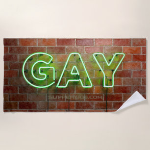 SlipperyJoe illuminated gay neon sign bright vivid Beach Towel