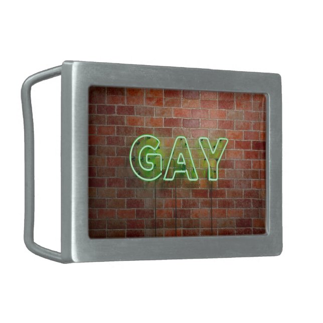 SlipperyJoe illuminated gay neon sign bright vivid Belt Buckle (Front Left)