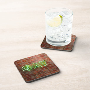 SlipperyJoe illuminated gay neon sign bright vivid Beverage Coaster