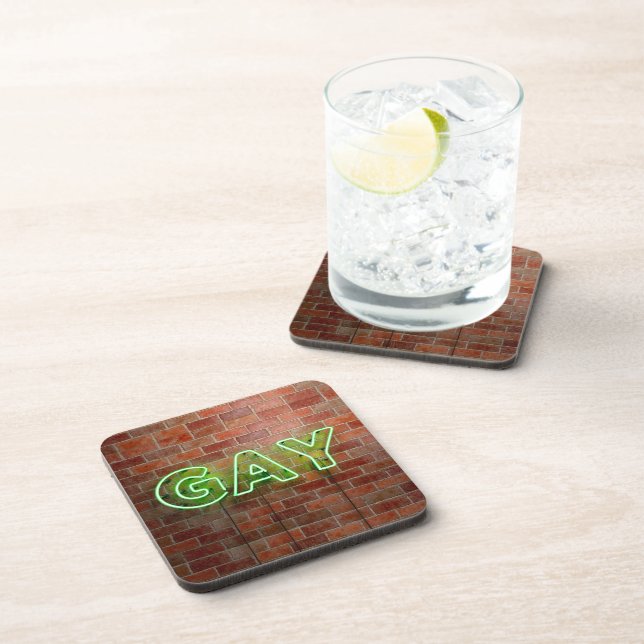 SlipperyJoe illuminated gay neon sign bright vivid Beverage Coaster (Right Side)