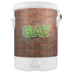 SlipperyJoe illuminated gay neon sign bright vivid Beverage Cooler