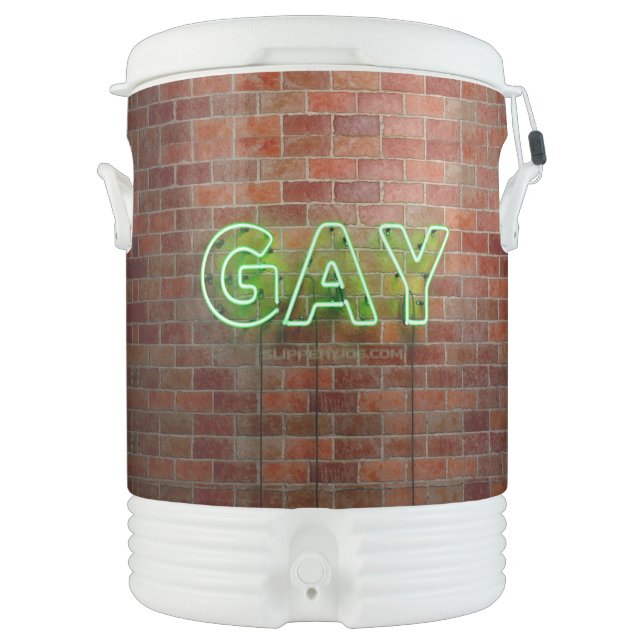SlipperyJoe illuminated gay neon sign bright vivid Beverage Cooler (Front)