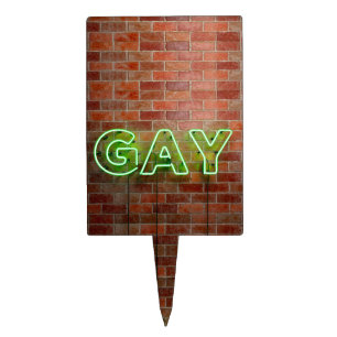 SlipperyJoe illuminated gay neon sign bright vivid Cake Topper