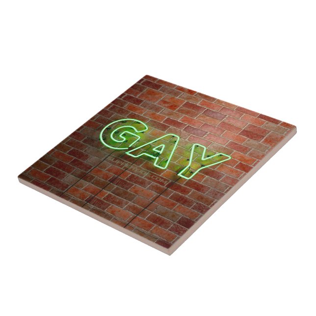 SlipperyJoe illuminated gay neon sign bright vivid Ceramic Tile (Side)