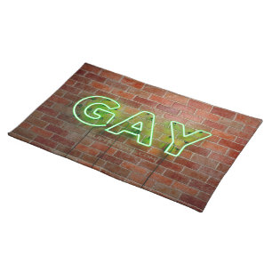SlipperyJoe illuminated gay neon sign bright vivid Cloth Placemat