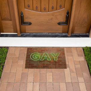 SlipperyJoe illuminated gay neon sign bright vivid Fiber Doormat
