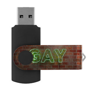 SlipperyJoe illuminated gay neon sign bright vivid Flash Drive