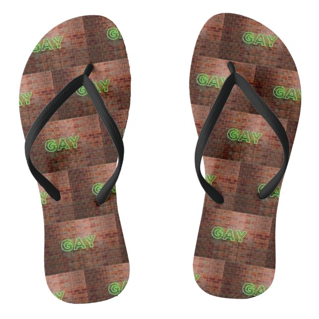 SlipperyJoe illuminated gay neon sign bright vivid Flip Flops (Footbed)