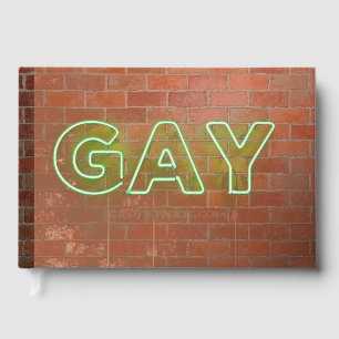 SlipperyJoe illuminated gay neon sign bright vivid Foil Guest Book