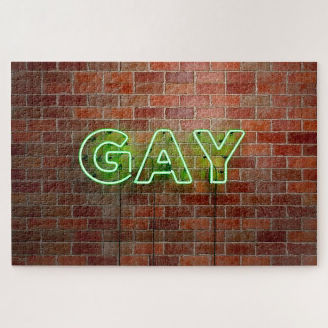 SlipperyJoe illuminated gay neon sign bright vivid Jigsaw Puzzle (Horizontal)