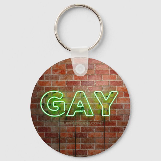 SlipperyJoe illuminated gay neon sign bright vivid Keychain (Front)