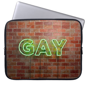 SlipperyJoe illuminated gay neon sign bright vivid Laptop Sleeve