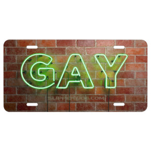SlipperyJoe illuminated gay neon sign bright vivid License Plate