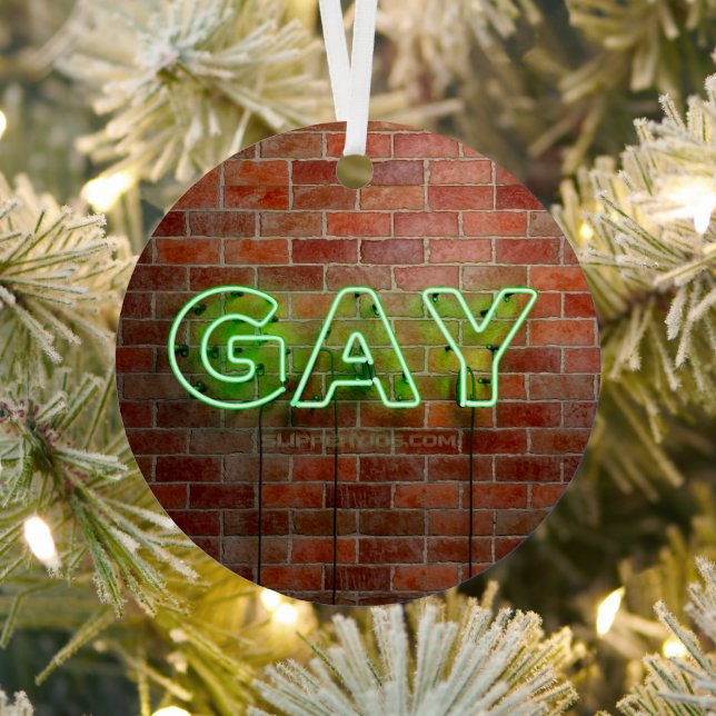 SlipperyJoe illuminated gay neon sign bright vivid Metal Ornament (Insitu)