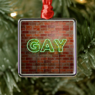 SlipperyJoe illuminated gay neon sign bright vivid Metal Ornament