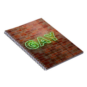 SlipperyJoe illuminated gay neon sign bright vivid Notebook