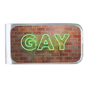 SlipperyJoe illuminated gay neon sign bright vivid Silver Finish Money Clip