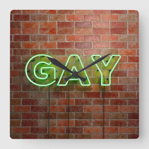 SlipperyJoe illuminated gay neon sign bright vivid Square Wall Clock