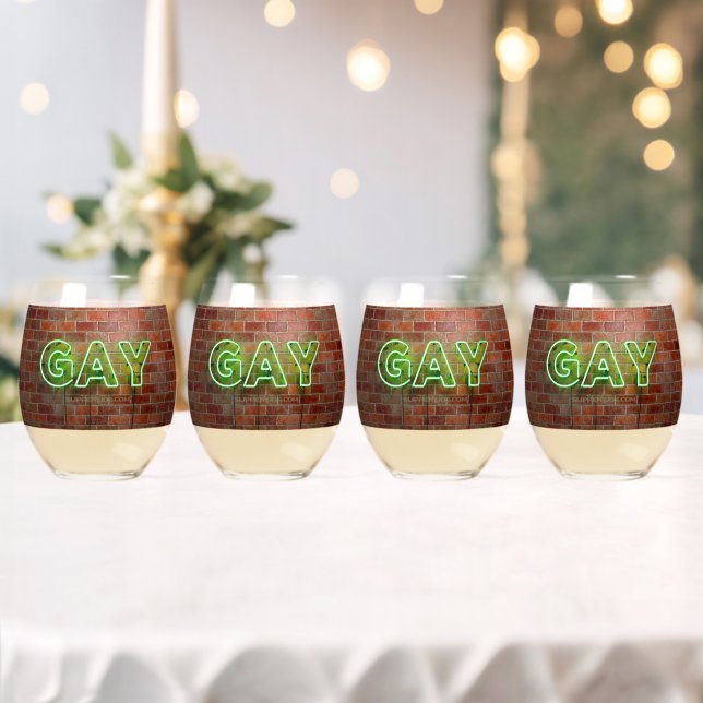 SlipperyJoe illuminated gay neon sign bright vivid Stemless Wine Glass (Insitu (Wedding))