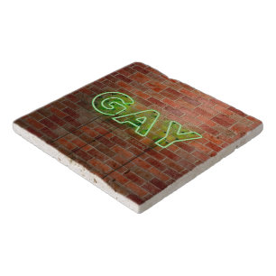 SlipperyJoe illuminated gay neon sign bright vivid Trivet