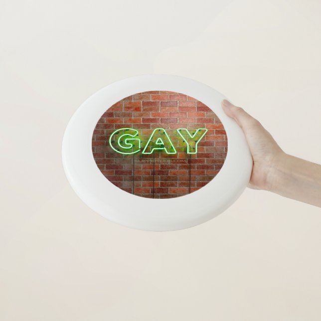 SlipperyJoe illuminated gay neon sign bright vivid Wham-O Frisbee (In Hand)
