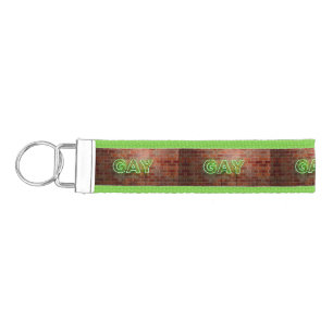 SlipperyJoe illuminated gay neon sign bright vivid Wrist Keychain