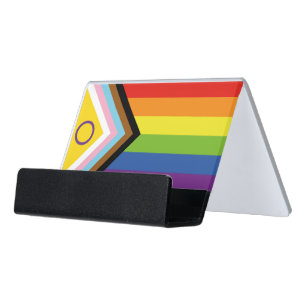 SlipperyJoe Intersex Progress Pride Flag rainbow s Desk Business Card Holder