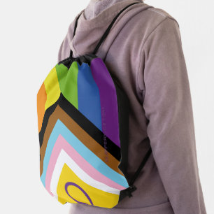 SlipperyJoe Intersex Progress Pride Flag rainbow s Drawstring Bag
