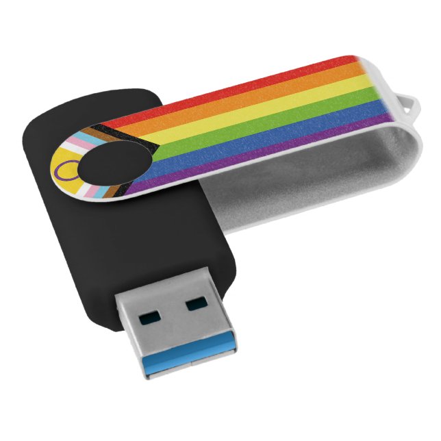 SlipperyJoe Intersex Progress Pride Flag rainbow s Flash Drive (Angled)