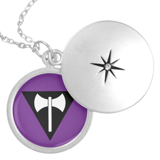 SlipperyJoe lesbian pride flag powerful gay femini Locket Necklace (Front)