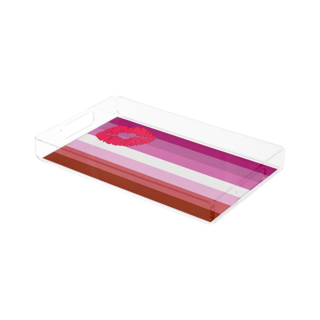 SlipperyJoe lipstick lesbian pride flag feminine c Acrylic Tray (Angled)