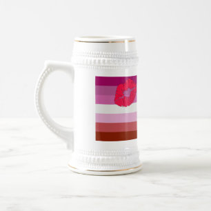 SlipperyJoe lipstick lesbian pride flag feminine c Beer Stein