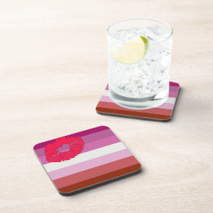 SlipperyJoe lipstick lesbian pride flag feminine c Beverage Coaster