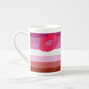 SlipperyJoe lipstick lesbian pride flag feminine c Bone China Mug