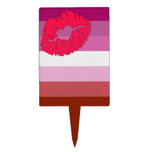 SlipperyJoe lipstick lesbian pride flag feminine c Cake Topper