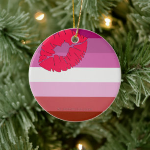 SlipperyJoe lipstick lesbian pride flag feminine c Ceramic Ornament