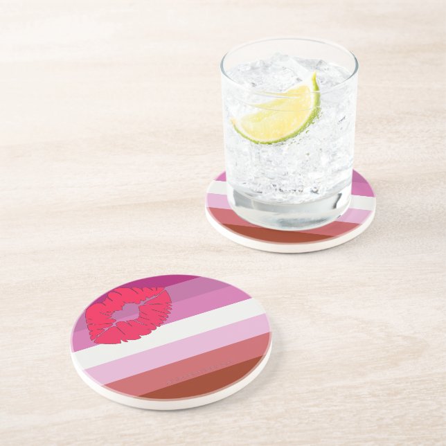SlipperyJoe lipstick lesbian pride flag feminine c Coaster (Side)
