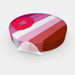 SlipperyJoe lipstick lesbian pride flag feminine c Coaster Set