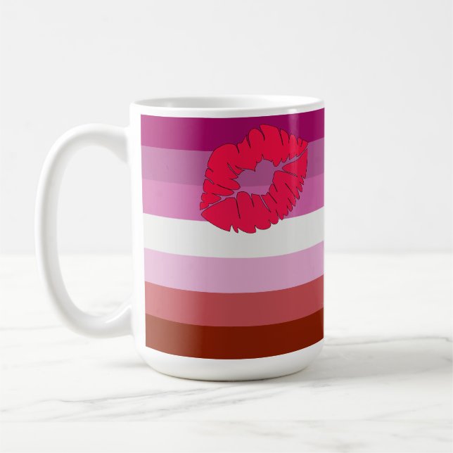 SlipperyJoe lipstick lesbian pride flag feminine c Coffee Mug (Left)